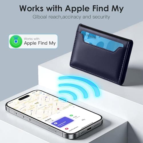 for Magsafe Wallet with Find My,6 Cards Holder,RFID Blocking,Strongest Magnetic Wallet for iPhone 17/16/15/14/13/12 Series,Not for 13/12 Mini,Leather magnetic card holder with Finder Tracker,Blue - Thumbnail 2