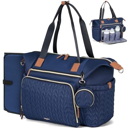 Tonyeee Diaper Bag Tote, Large Baby Diaper Bags Waterproof, Hospital Bag for Labor Delivery with Pacifier Case, Changing Pad, Shoulder Strap, Dark Blue - Image 1