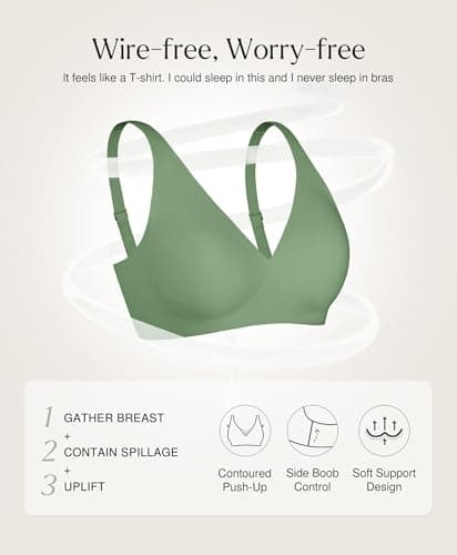 Wireless Push Up Bra Womens Bras Full Support Comfy Seamless Bralettes No Underwire Tshirt Comfortable Deep V Bra Green - Thumbnail 4