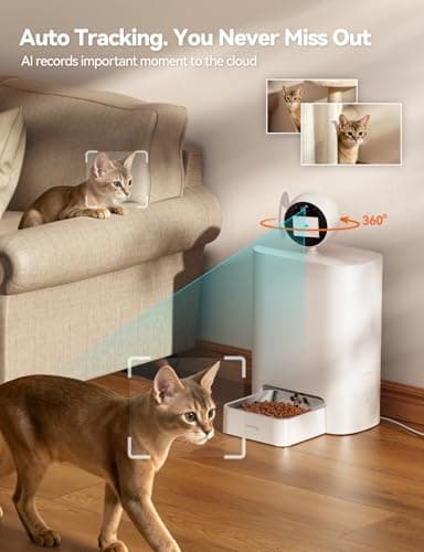 FEELNEEDY Automatic Cat Feeder with Camera 360°, 2k HD Video Night Vision, AI-Powered for Auto Pet Tracking, 5G/2.4G Wi-Fi & 2-Way Audio, Smart APP Control, Low Food Alert, 5.5L Timed Pet Feeder - Thumbnail 3