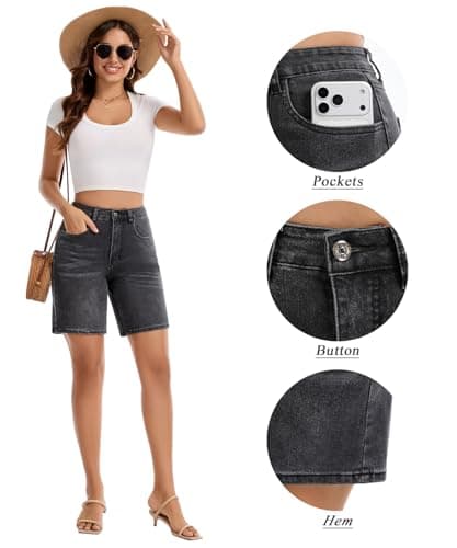 VIPONES Jean Shorts for Women Trendy Outfits High Waisted Stretchy Denim Shorts Loose Fit Dark Grey Baggy Summer Shorts for Women 2026(5840, M) - Thumbnail 4