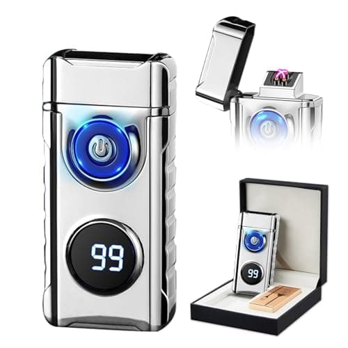 SKRFIRE Plasma Rechargeable Electric Lighter for Candle - Arc Type C Electronic Torch, Windproof Portable Metal With LED Power Display for Camping, Hiking, BBQ (Silvery) - Image 1