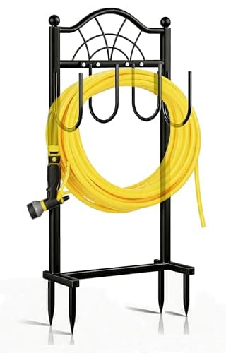 SHOMEXTOL Garden Hose Holder,Upgraded Freestanding Hose Holder with 4 Spikes, Heavy Duty Metal Hose Reel,Sturdy Hose Stand Holds up to 100ft Hose for Outside,Yard & Lawn Garden,Black - Image 1