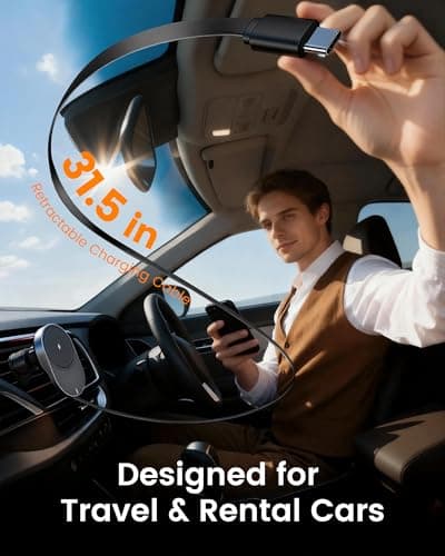 Sunnymark for MagSafe Car Mount Charger, 15W Fast Wireless Cars Charger with Retractable Charging Cable, Magnetic Car Phone Holder for iPhone 17/16/15/14/13/12 Series (Plus & Mini) for Men Women - Thumbnail 6