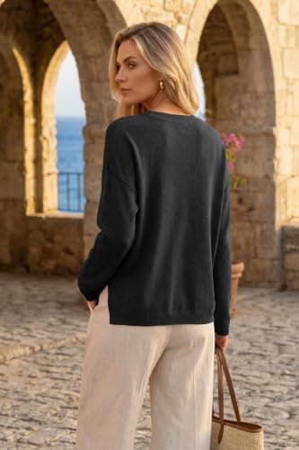 Arach&Cloz Women's Wool Blend Oversized Fall Casual Sweater Black L - Thumbnail 4