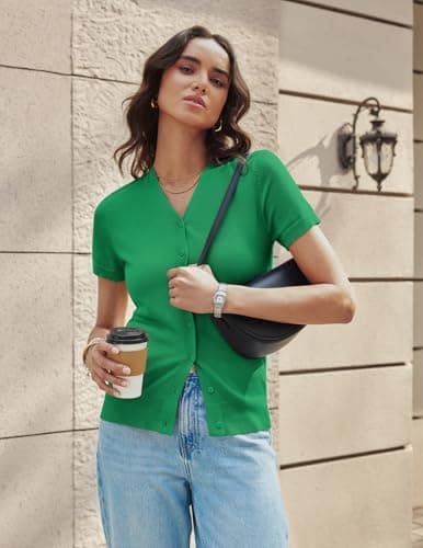 GRACE KARIN Summer Cardigan 2026 Knit Button Down Sweater Casual V Neck Short Sleeve Jacket Dressy (Green,L) - Thumbnail 5