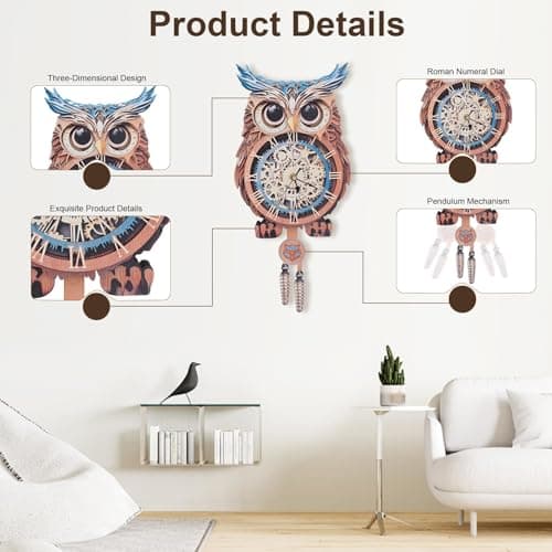 Kosmickiss 3D Wooden Puzzles for Adults, Owl Wooden Clock, DIY Model Building Kits for Adults, Owl Gifts for Women, Creative Decor for Home - Thumbnail 2