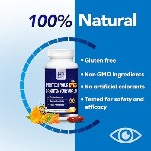 Herbal Bee Eye Supplement - Lutein 10mg, Meso-Zeaxanthin 10mg, Zeaxanthin 2mg - Eye Vitamins Supports Vision, Blue Light Protection & Macular Health - Natural Antioxidant Formula | 90 Softgels - Thumbnail 3