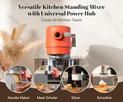 Kraftsman All-Metal Stand Mixer 5.3-Quart - Professional Kitchen Electric Food Mixer with Stainless Steel Mixing Bowl & Attachments for Baking, Dough & Cake, 8-Speed Control & Timer (Orange) - Thumbnail 4