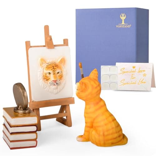VOFSTAND Resin Cat Painting Self-Portrait Figurine Set - Whimsical Tiger Art Decor for Cat Lovers, Inspirational Desk Ornament with Easel & Books (Heavy Duty, Gift Ready Packaging) - Thumbnail 5