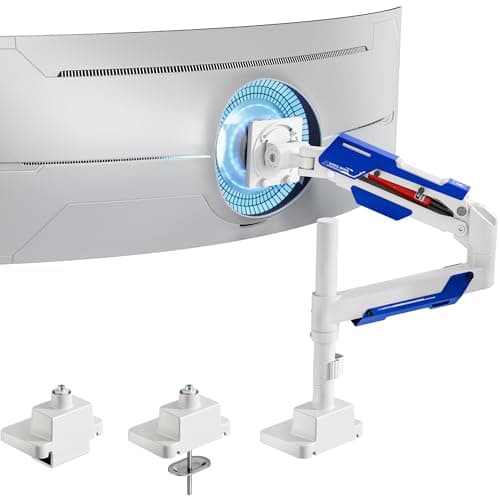 ARES WING CoreArm Single Monitor Mount, Ultrawide Monitor Arm for 24 to 57'' Heavy Duty Curved Screen, Adjustable Gas Spring Monitors Arm Stand up to 66LBS with 75/100/200 Vesa Mount, White