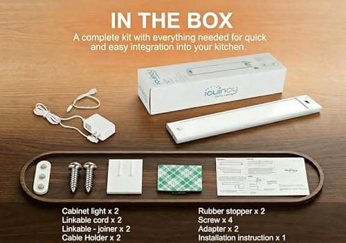 iQuincy 18 Inch Under Cabinet Lights Plug in 2 Packs, Hand Wave Activated, Linkable Under Cabinet Lighting with 5 CCT - 2700K-6000K & Stepless Dimmable, Under Counter Light for Kitchen, 450Lumens, 8W - Thumbnail 6
