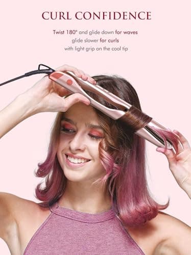 LANDOT Hair Straightener and Curler 2 in 1 – Twist Ceramic Flat Curling Iron for Straighten & Curl Hair, Dual Voltage, Fast Heat Up, 12 Adjustable Temps 250-450℉ Fit All Hair Types, Rose Gold - Thumbnail 3