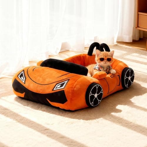 VIEFIN Cute Cat Beds Kitten Beds, Soft Small Dog Beds, Washable Pet Beds for Puppy and Kitty, Funny Supercar Cat Toys, 24 Inch - Thumbnail 3