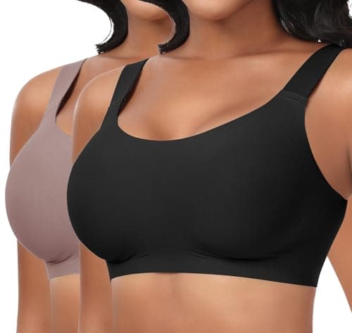 Ganado Seamless Wireless Bras for Women Full Coverage No Underwire Supportive Bras Padded T Shirt Bra Comfort Bralette (Black+Brown, Large) - Image 1