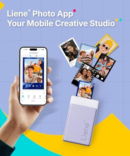 Liene Pearl N200 Pro Portable Photo Printer, Instant Mini Picture Printer for iPhone Smartphone, Thermal Dye Sublimation, Bluetooth Sticker Printer 50 Sheets 2x3 Adhesive Paper & 5 Cartridges, Purple - Thumbnail 3