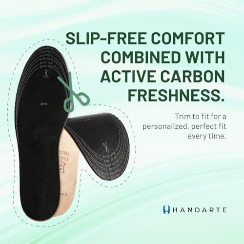 HANDARTE Leather Anti Odor Insoles | Cuttable Odor Eaters Insoles Men | Shoe Deodorizer Thin Insert - Odor Eliminator for Shoes - 100% Natural Goatskin & Anti Sweat - Suitable for No-Socks (Large) - Thumbnail 2