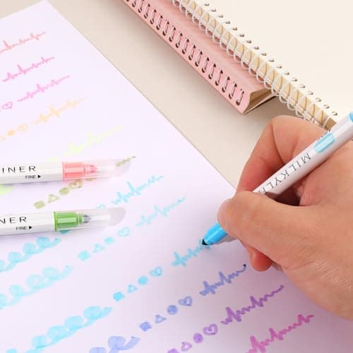 HANKU 12 Colors Dual-Tip Highlighter Marker Set, Broad and Fine Point Tips, No Bleed, Ideal for Bible Highlighting, Journaling, School and Office Supplies, Assorted Ink Colors - Thumbnail 4