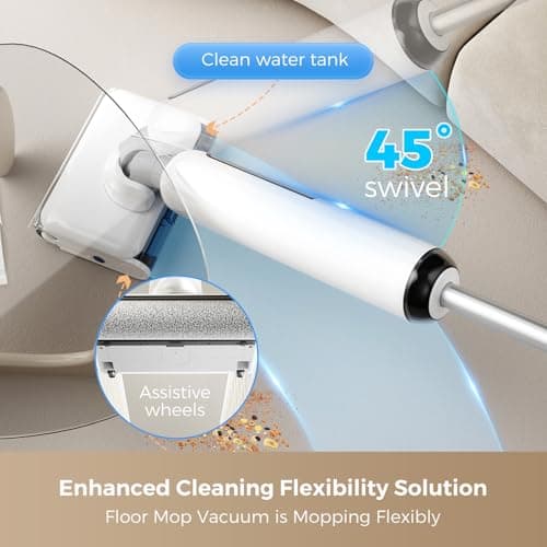HABIUBIU Wet Dry Vacuum Cleaner, 23KPa Vacuum and Mop Combo, 180° Lay-Flat Design with Edge Cleaning, Self-Cleaning Vacuum Mop for Hard Floors, Up to 35 Min Runtime, LED Display & Voice Prompts - Thumbnail 5