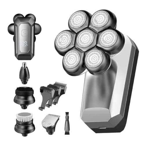 Head Shavers for Bald Men, 7D Detachable Floating Blades Electric Razor, 5-in-1 Grooming Kit, Beard Trimmer, Nose Hair Trimmer, LED Display, Wet Dry Shaver, Gifts for Men, 800mAh Large Battery