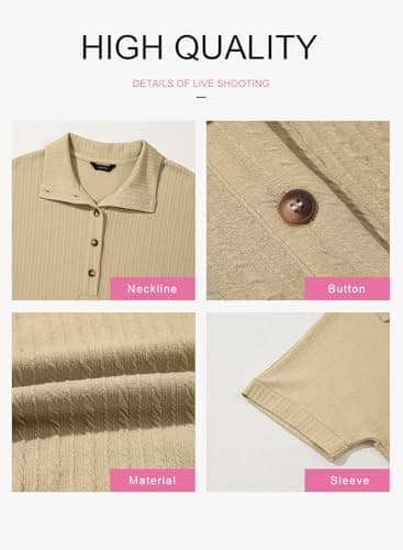 Dokotoo Womens Summer Tops Button Down Short Sleeve Shirts for Women V Neck Casual Solid Shirt Ladies Tops and Blouses Tunics or Tops to Wear with Leggings Women's Clothing Apricot Blouses for Women S - Thumbnail 6