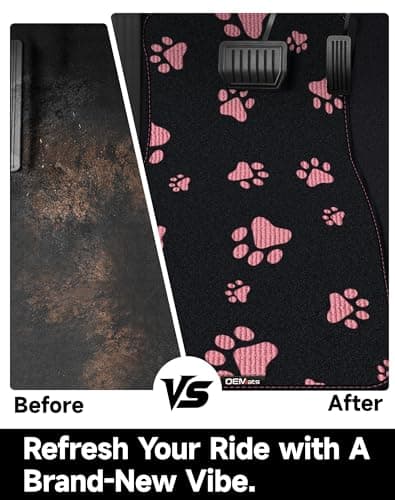 OEMATS Cute Embroidered Dog Paw Car Floor Mats for Pet Lovers, Universal Fit All Weather Car Mats with Anti-Slip Nibbs Backing, Carpet Floor Mats for Cars, Trucks & Sedans, Full Set of 4 (Pink Paw) - Thumbnail 5