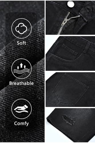 Heyfanee Mens Baggy Jorts Ripped Y2k Jean Shorts for Men Big and Tall Loose Fit Denim Shorts Men Streetwear Black 30 - Thumbnail 5