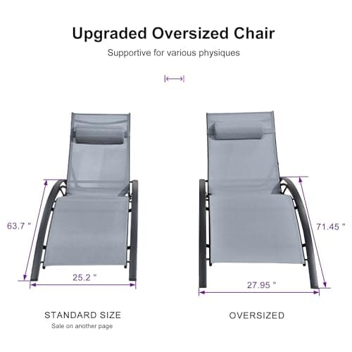 PURPLE LEAF Patio Oversized Chaise Lounge Chair Set with 2 Side Table Pool Adjustable Recliner Chairs for Outside Beach Outdoor Sunbathing Tanning Poolside Lounges - Thumbnail 3