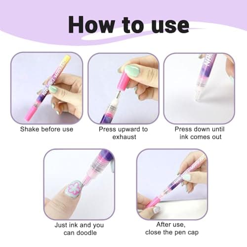 Hinourisha12pcs Nail Art Pens Sets, Nail Art Marker, 0.5mm Fine Tip Easiest Color Pens for Beginners painting nails, Nail Polish Pen Quick-drying Waterproof, Valentines Day Gifts for girls - Thumbnail 4
