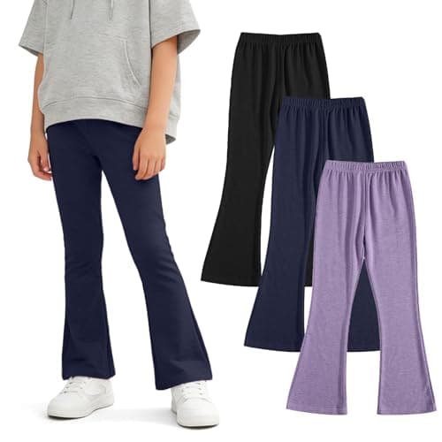3 Pack Girl Leggings High Waisted Flare Pants Bell Bottoms Suitable for Yoga Leisure Sports School Uniforms Travel 4-13 Years - Image 1