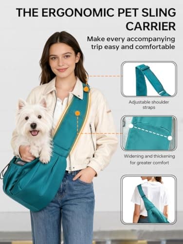 Puppy Sling Carrier for Small Dog-Widened and Thickened Shoulder Strap with Storage Pocket, Adjustable Hands-Free Small Dog Carrier Sling for Outdoor,Cat&Dog Sling Carrier 7-15 lbs. (Peacock Blue) - Thumbnail 5