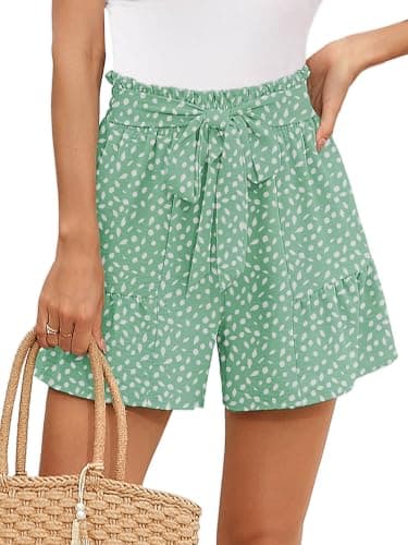 Heymoments Women's Wide Leg Shorts Lightweight Leaves Green Large High Waisted Flowy Adjustable Tie Knot Loose Fit Summer Cute Trousers - Image 1