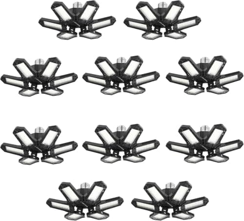 Brobantle LED Garage Lights Bulb 10 Pack 120W Led Screw in Garage Lights 12000LM 6500K Bright LED Garage Ceiling Lights Deformable Garage Shop Light for Attic Basement Workshop Screw in E26 E27 Base