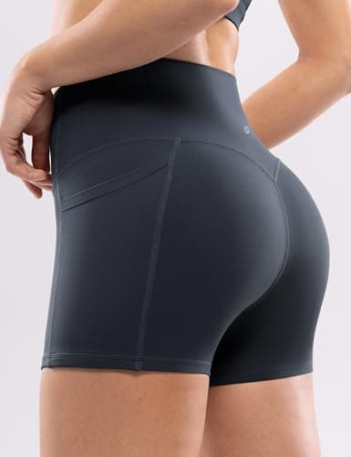 ENERBLOOM Workout Biker Shorts Womens with Pockets High Waist Yoga Gym Running Volleyball Athletic Shorts 2.5" Dark Navy Small - Thumbnail 6