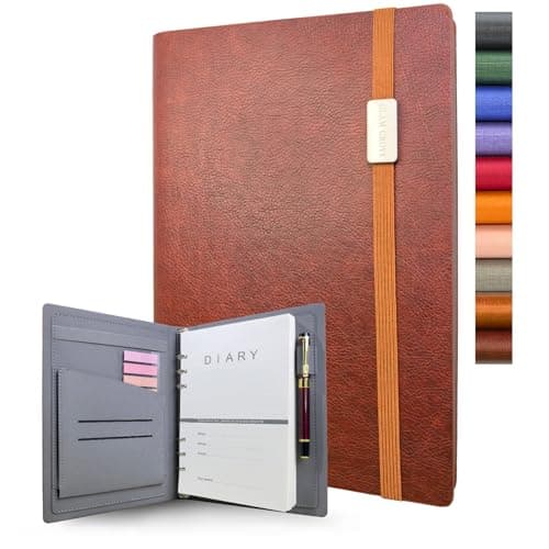 GLAM GROVE A5 Binder with 6 Ring – Lined Leather Journal Notebook, Refillable Hardcover with Pen Loop, 160 Pages 100G Thick Paper for Work, Travel & School Writing (Red Brown)