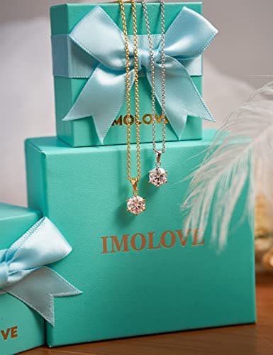 IMOLOVE Moissanite Solitaire Pendant Necklaces for Women Sterling Silver with 18K White Gold Plated 2 Carat D Color VVS1 Clarity Mossanite Jewelry for Women - Thumbnail 6