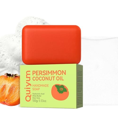 QUIYUM Persimmon & Coconut Oil Handmade Soap - 3.53 Oz (100g) Deodorizing Body Wash Bar for Men & Women - Deep Cleansing & Moisturizing Soap with Hyaluronic Acid, Shea Butter & Vitamin C, E - Image 1