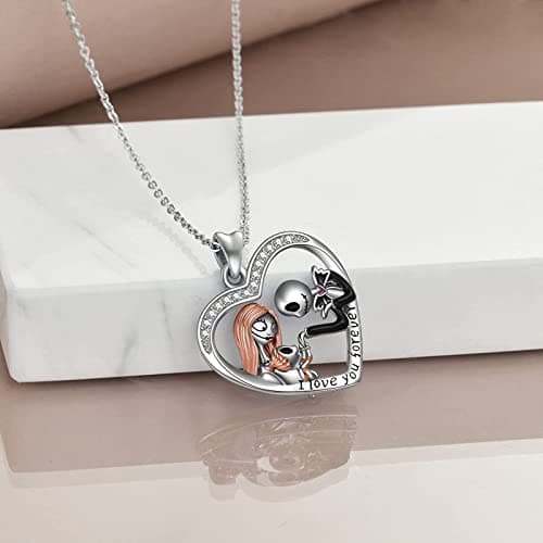 Aoyosic Nightmare Necklace Gifts Sterling Silver Jack Infinity Heart Family Pendant I Love You Forever Skull Jewelry Birthday Gifts for Women Gothic Jewelry Christmas Birthday Gifts - Thumbnail 5