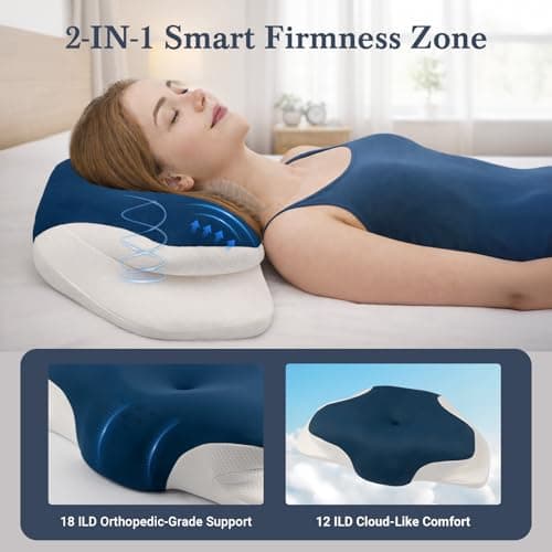 LuxeSpine Cervical Neck Support Pillow for Sleeping, Memory Foam Ergonomic Pillow for Neck and Shoulder Pain Relief (Blue& White) - Thumbnail 6