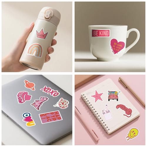 100 Pcs Preppy Stickers Vinyl Pink Aesthetic Waterproof Sticker Decor Party Supplies Suitable for Laptop Mobile Phone Computer Skateboard Water Bottle Suitcase Car - Thumbnail 6