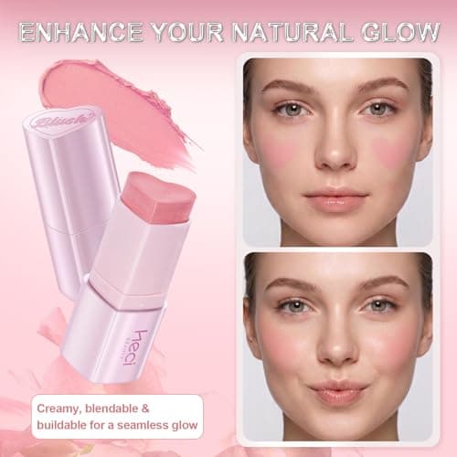 Blush Stick, Cream Blush for Cheeks & Lips, Easy to Blend, Heart-Shaped Soft Shimmer Finish, Natural Dewy Glow, Buildable Color, Long-Lasting, Travel-Friendly, CANDY, 0.25 oz - Thumbnail 4