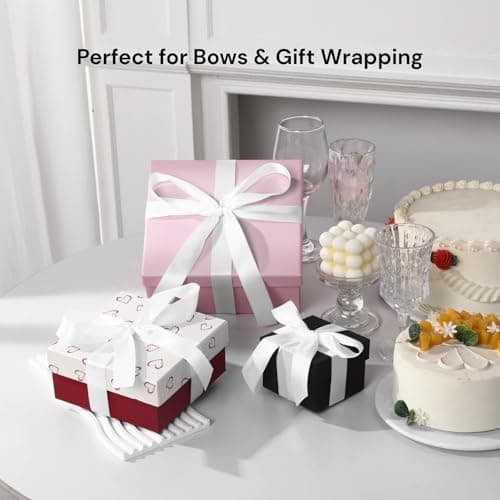 White Satin Ribbon 1 Inch x 50 Yards – Elegant Double Faced Ribbon for Wedding Favors, Gift Wrapping & Floral Crafts - Thumbnail 2