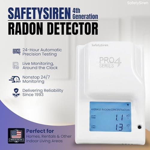 Safety Siren Pro4 Radon Detector, Continuous Radon Gas Monitoring with Audible & Visual Alarms | Short & Long-Term Radon Detection for Home, Basement, Garage and Office Use | Made in USA, Since 1993 - Thumbnail 3