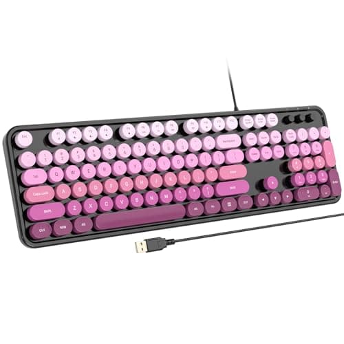 Atelus Computer Keyboard Wired, Retro USB Keyboard with Large Number Pad, Caps Indicators, Foldable Stands, Full Size Typewriter Keyboard for Windows PC Laptop (Black Pink) - Image 1