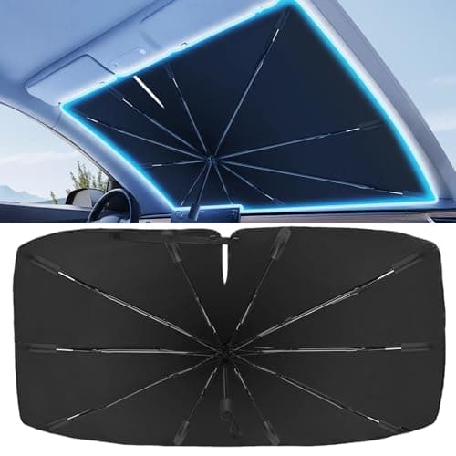 2025 Windshield Sun Shade Frame with Thickened Fast Cooling, Emergency Window Breaker, 99% UV Blocking Protects Car from Sun and Heat Damage, Adjustable Bendable Design for SUV/Sedan/(59" L x 34" W)