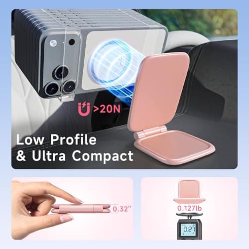 COOEXES Pink Foldable Magnetic Phone Mount, Hidefold Ultra-Thin Magnetic Phone Holder for Car with Dual Side Strong Magnets, Car Accessories for Women, Fit for All Phone, Dashboard, Laptop, Gym - Thumbnail 2