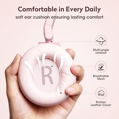 PUPGSIS Wired Hi-Res Studio Monitor Headphones - 50mm Drivers Over-Ear with 1/4 to 3.5mm Jack, for AMP Recording, Mixing, DJ, Gaming & Music Production(Pink) - Thumbnail 6
