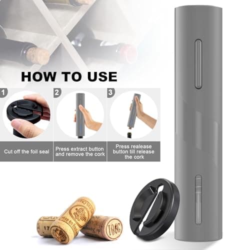 COKUNST Electric Wine Opener, Automatic Operation Corkscrew, Battery Operated Wine Bottle Opener with Foil Cutter, Wine Gift for Wedding Kitchen Party Home, Grey - Thumbnail 3