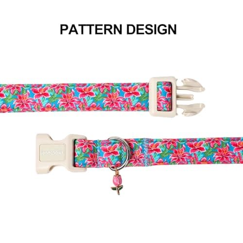 Lionet Paws Floral Dog Collar Summer Lily Collars with Pink Daisies Pattern Pendant - Female Girl Dog Collar for Small Medium Large Dogs S - Thumbnail 6