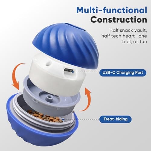 Petbobi Interactive Dog Ball, USB Rechargeable Moving Dog Toy for Treat Dispensing, 2.87" Blue Washable TPU Puzzle Ball, Interactive Dog Toys for Small & Medium Dogs, Boredom & Anxiety Relief - Thumbnail 5